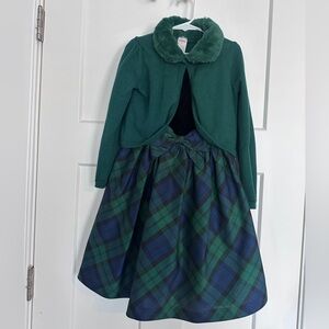 Green Holiday Plaid Dress with Faux Fur Collar sweater